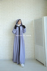 Kalina Lilac Hooded Abaya Dress With Pockets - Silk Crepe