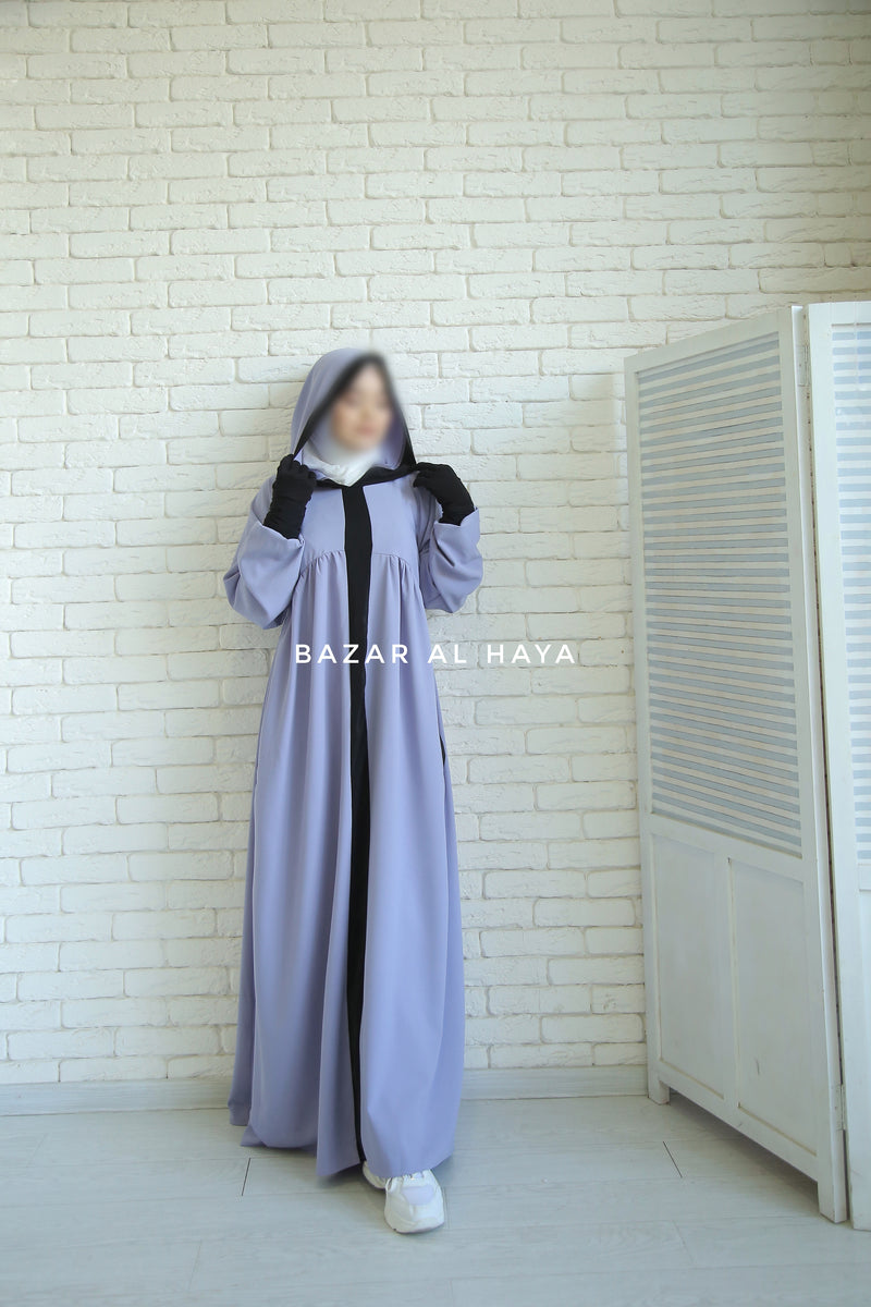 Kalina Lilac Hooded Abaya Dress With Pockets - Silk Crepe