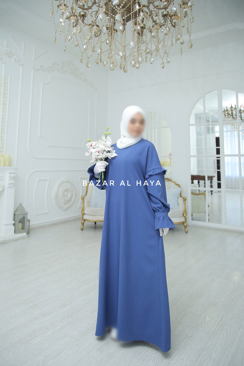 Blue Salima Abaya Dress Sleeve Details - Mediumweight Soft Crepe Cotton