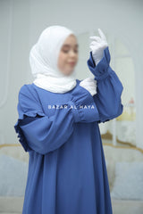 Blue Salima Abaya Dress Sleeve Details - Mediumweight Soft Crepe Cotton