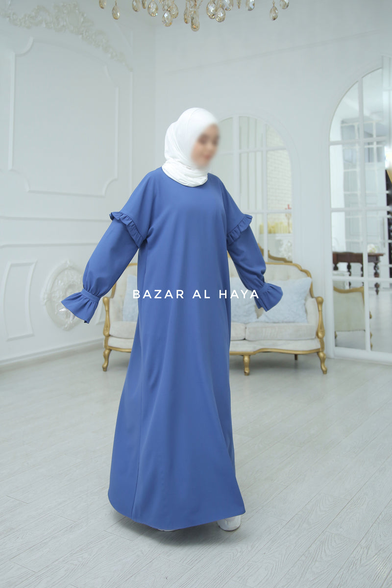 Blue Salima Abaya Dress Sleeve Details - Mediumweight Soft Crepe Cotton