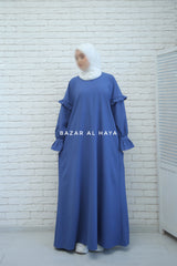 Blue Salima Abaya Dress Sleeve Details - Mediumweight Soft Crepe Cotton