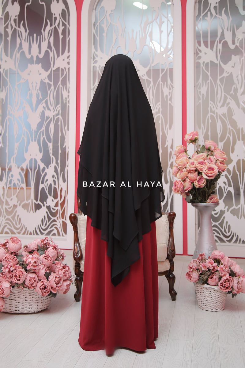 Black Pari Two Layered Maxi Diamond Khimar - Crepe Chiffon