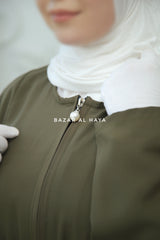 Salam 3 Olive Belted Abaya Dress - Front Zipper & Zipper Sleeves - Nida