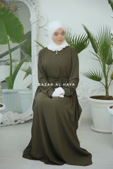 Salam 3 Olive Belted Abaya Dress - Front Zipper & Zipper Sleeves - Nida