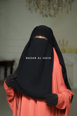 Long Black Two Layer Flap Niqab - Wide - Super Breathable Veil