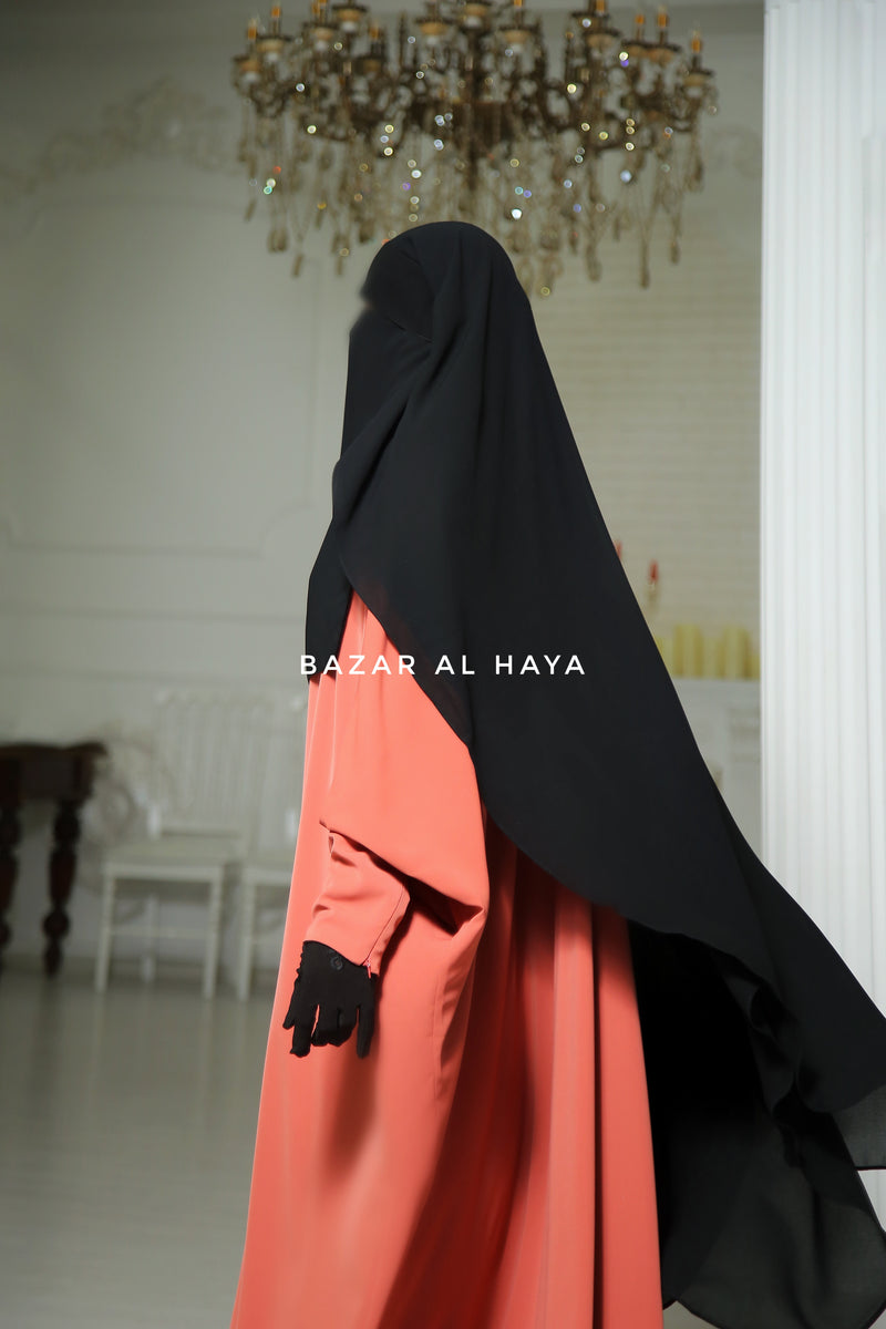 Long Black Two Layer Flap Niqab - Wide - Super Breathable Veil