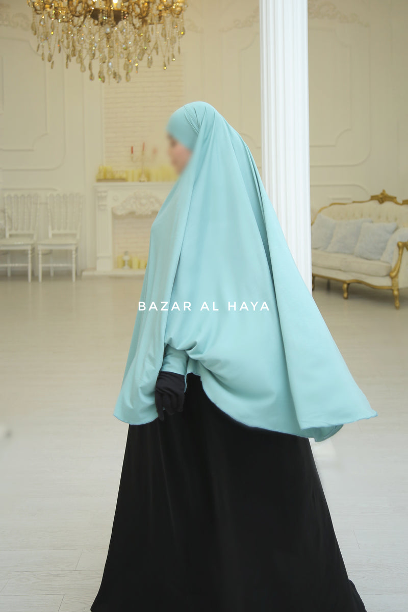 Mint Cotton Abida Khimar With Sleeves - Soft Cotton