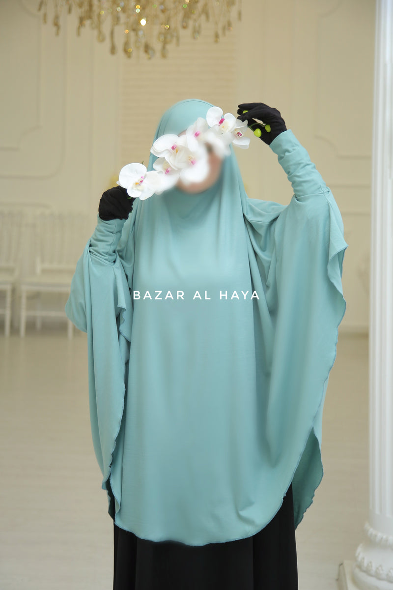 Mint Cotton Abida Khimar With Sleeves - Soft Cotton