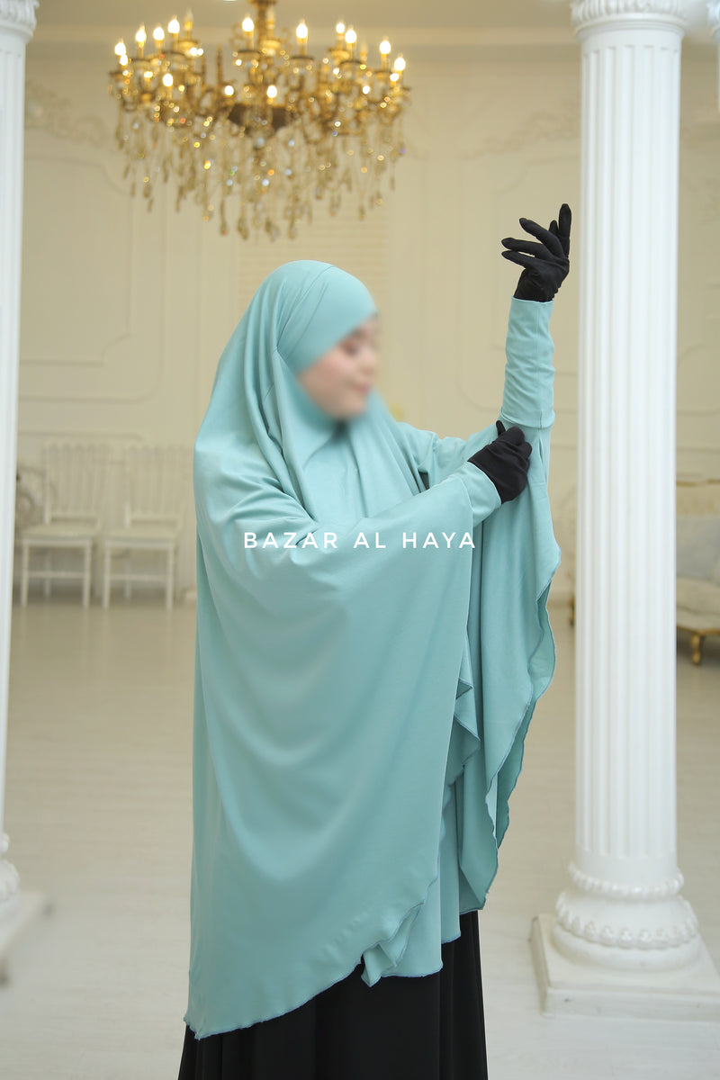 Mint Cotton Abida Khimar With Sleeves - Soft Cotton