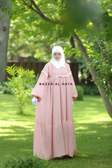 Mubina Pink Polka Dot Tiered Abaya Dress - Loose & Wide In Nida