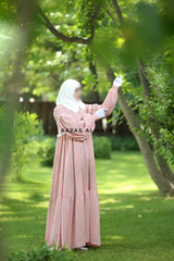 Mubina Pink Polka Dot Tiered Abaya Dress - Loose & Wide In Nida