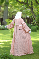 Mubina Pink Polka Dot Tiered Abaya Dress - Loose & Wide In Nida