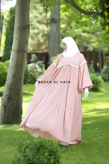Mubina Pink Polka Dot Tiered Abaya Dress - Loose & Wide In Nida