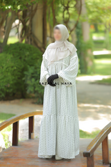 Mubina White Polka Dot Tiered Pretty Abaya Dress - Loose & Wide In Nidha