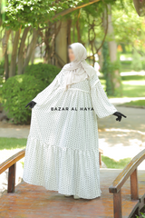 Mubina White Polka Dot Tiered Pretty Abaya Dress - Loose & Wide In Nidha