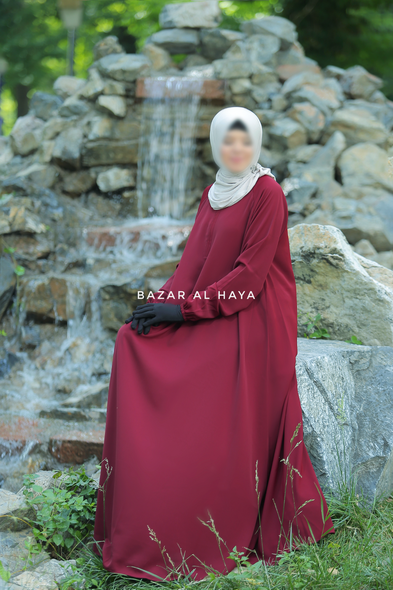 Maroon Salam 2 Abaya - Comfy Style Front Zipper - Nida