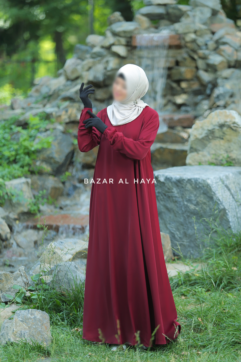 Maroon Salam 2 Abaya - Comfy Style Front Zipper - Nida