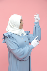 Sky Blue Zaara Lightweight Abaya Dress - Soft Breathable Crepe Cotton - Ruffle Shoulders