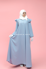 Sky Blue Zaara Lightweight Abaya Dress - Soft Breathable Crepe Cotton - Ruffle Shoulders