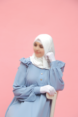 Sky Blue Zaara Lightweight Abaya Dress - Soft Breathable Crepe Cotton - Ruffle Shoulders