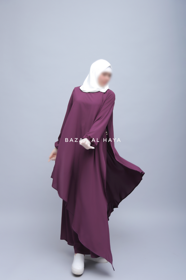 Pakiza Purple Double Layered Minimalistic Style Abaya - Soft Georgette