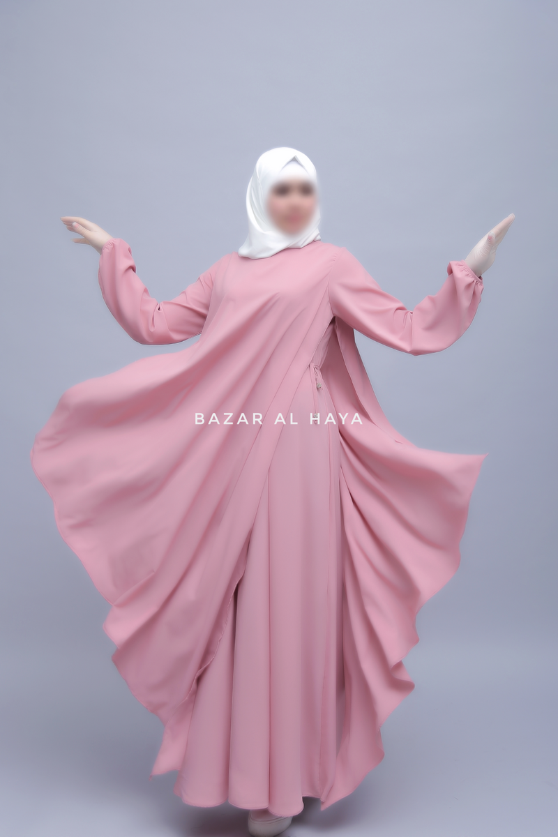 Pakiza Thulian Pink Double Layered Minimalistic Style Abaya - Soft Georgette