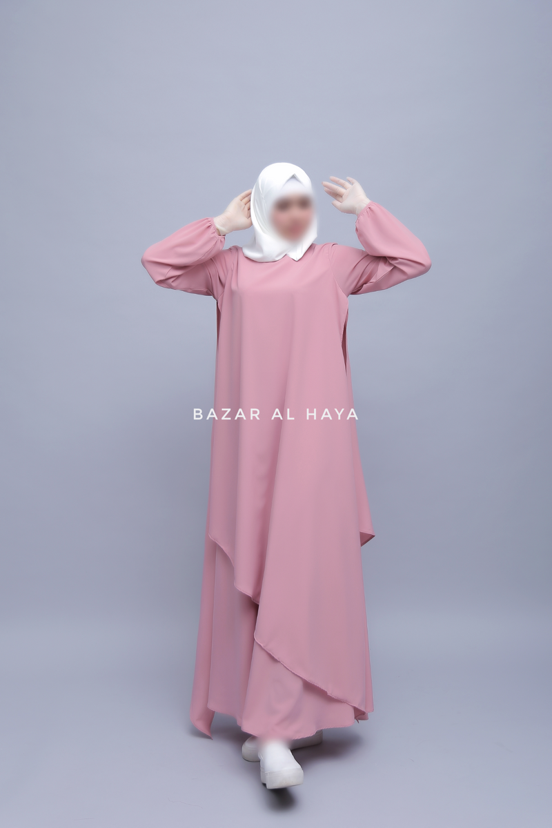 Pakiza Thulian Pink Double Layered Minimalistic Style Abaya - Soft Georgette