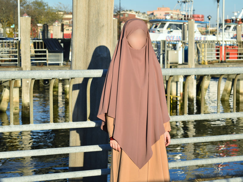 Taupe Rose Long Mubarak Diamond Khimar - Nida Extra Long