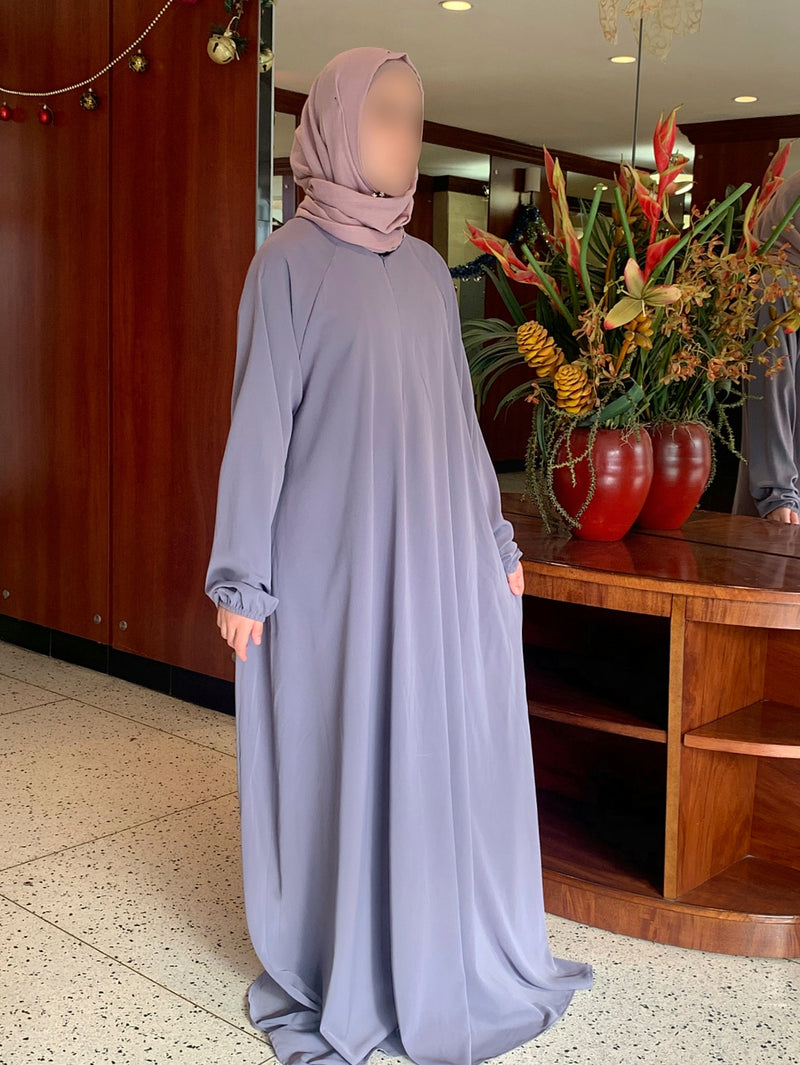 Silver Salam 2 Abaya - Comfy Style Front Zipper - Nida