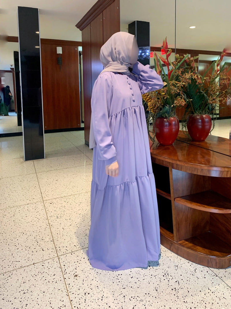 Lavender Saha Abaya - Elegant With Front Buttons - Nida