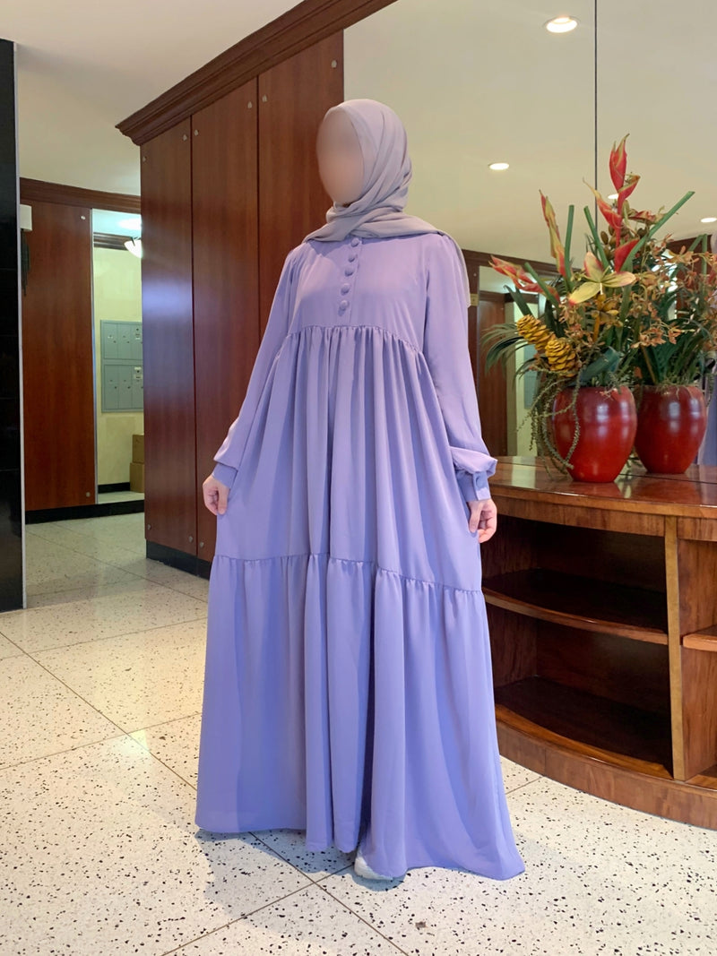 Lavender Saha Abaya - Elegant With Front Buttons - Nida