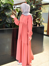 Pink Coral Saha Abaya - Elegant With Front Buttons - Nida