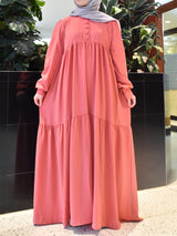 Pink Coral Saha Abaya - Elegant With Front Buttons - Nida