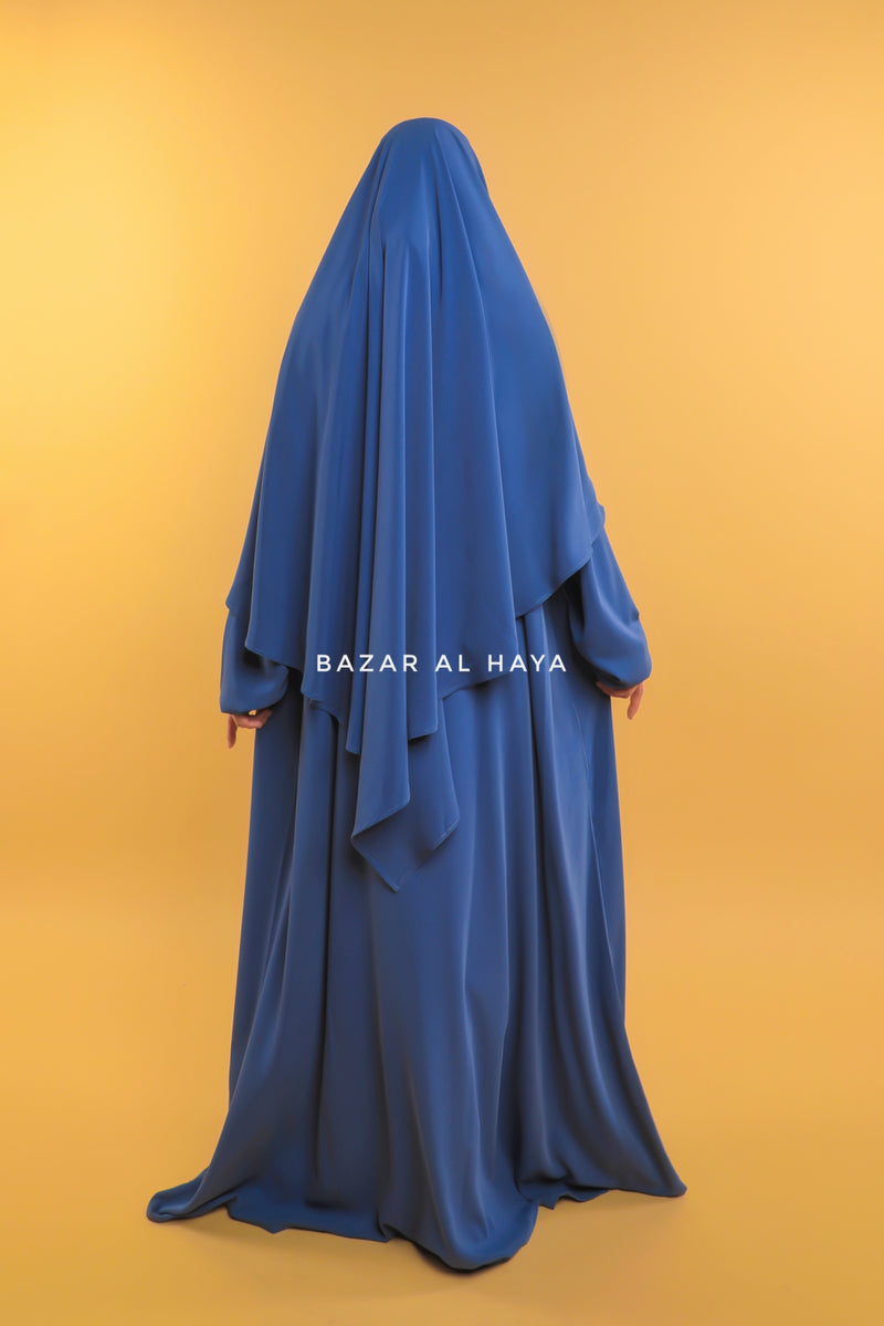 Steel Blue Salam 2 Abaya & Mubarak Khimar Maxi Set - Front Zipper - Nida