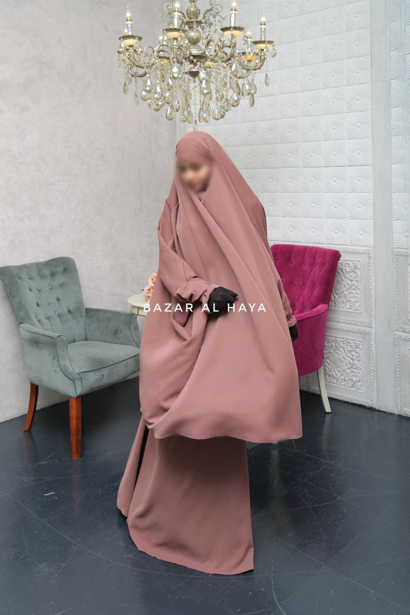 Hoor - Two Piece Taupe Rose Jilbab With Skirt- Long & Loose