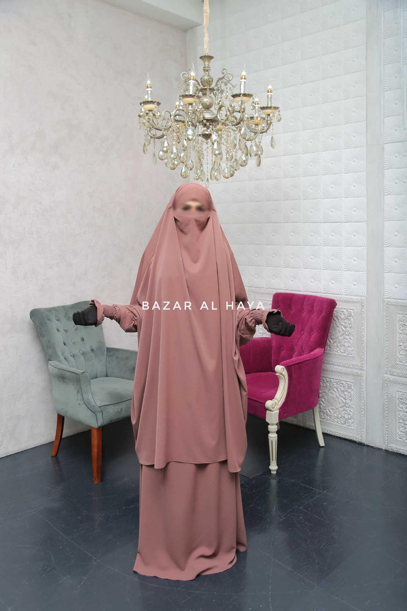 Hoor - Two Piece Taupe Rose Jilbab With Skirt- Long & Loose