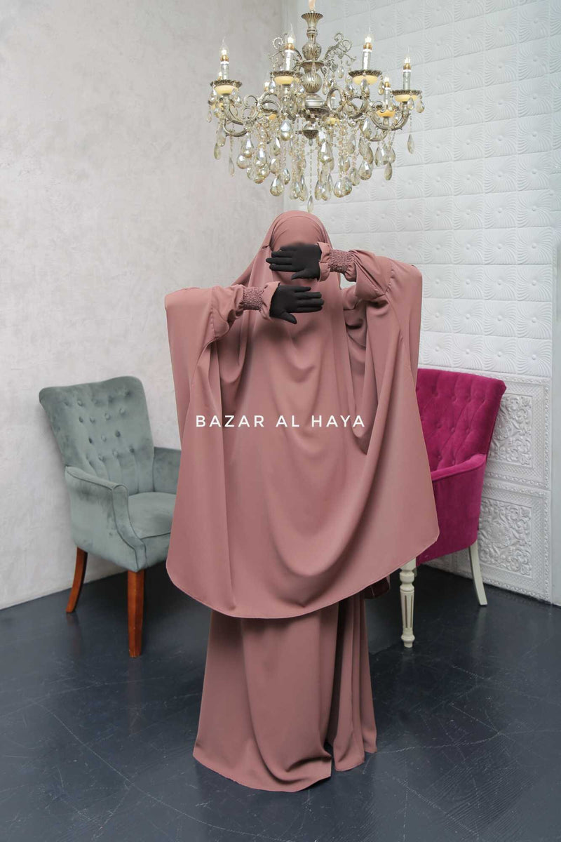 Hoor - Two Piece Taupe Rose Jilbab With Skirt- Long & Loose