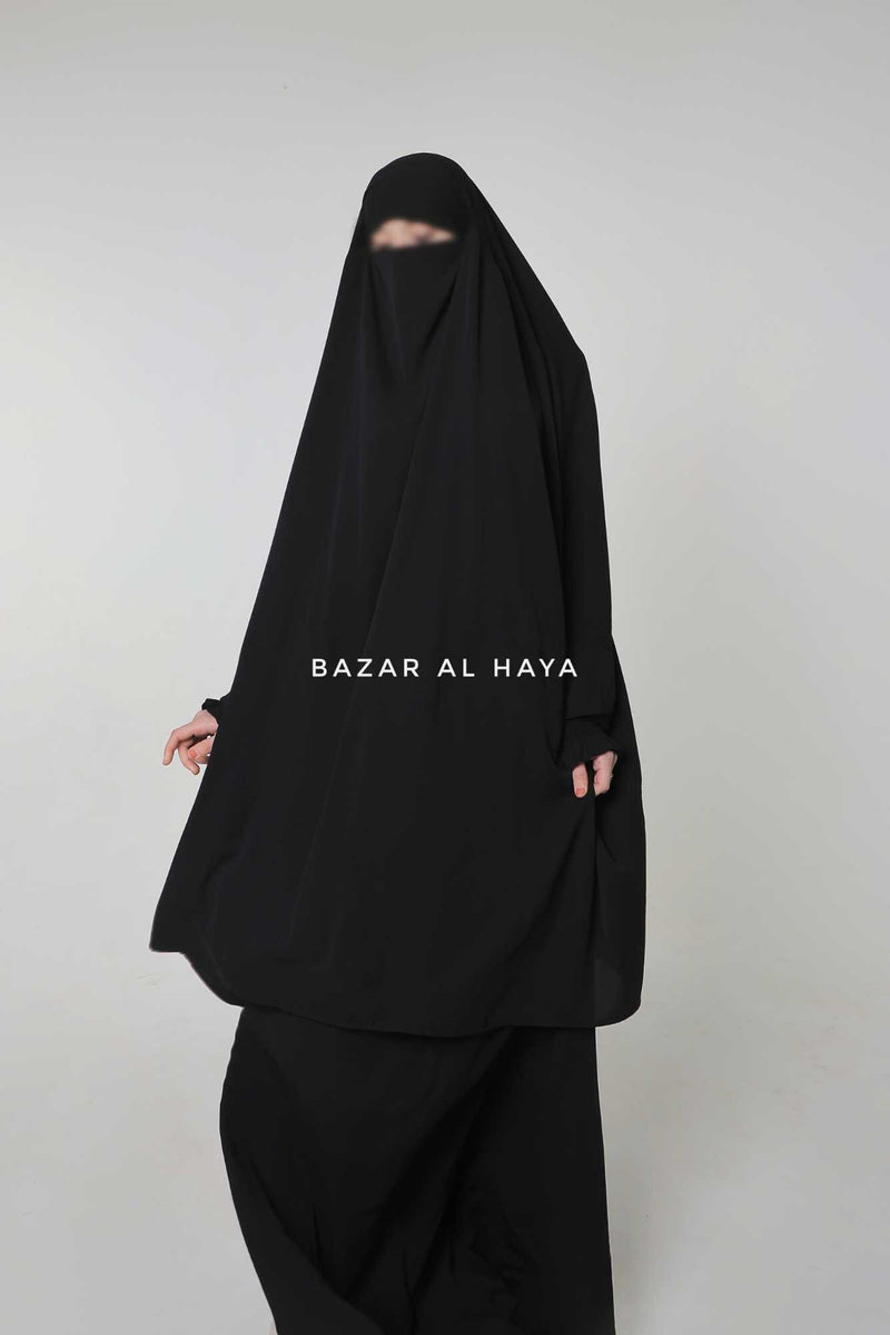 Hoor Two Piece  Black Jilbab With Skirt- Long & Loose