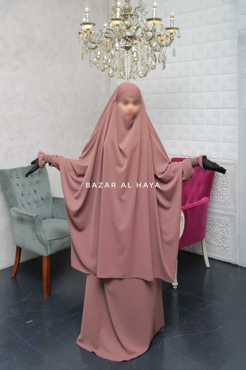 Hoor - Two Piece Taupe Rose Jilbab With Skirt- Long & Loose