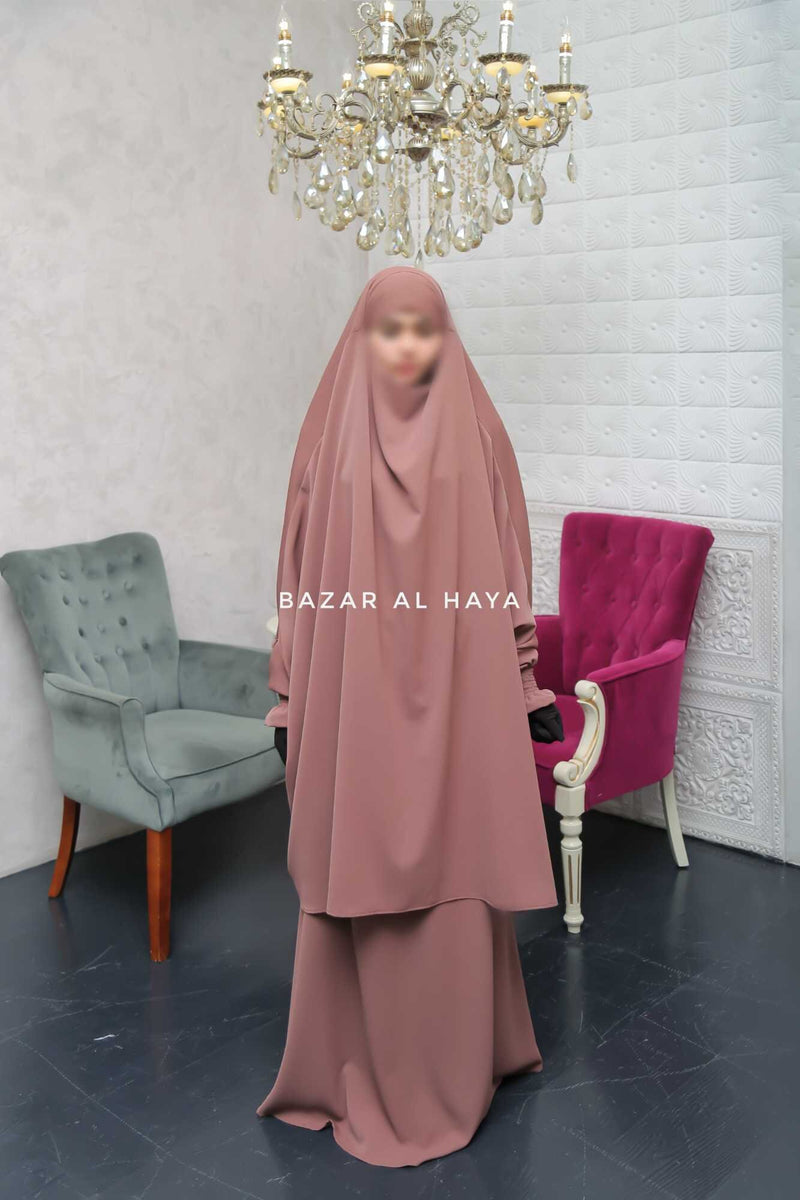 Hoor - Two Piece Taupe Rose Jilbab With Skirt- Long & Loose