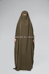 Sarah One Piece Olive Jilbab - Zipper Sleeves - Silk Crepe