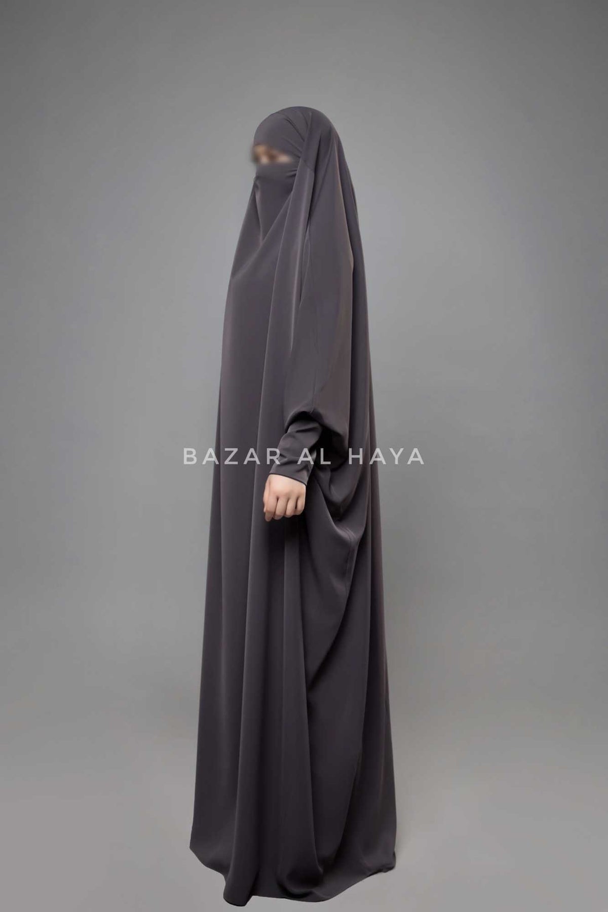 Sarah One Piece Steel Grey Jilbab - Zipper Sleeves - Silk