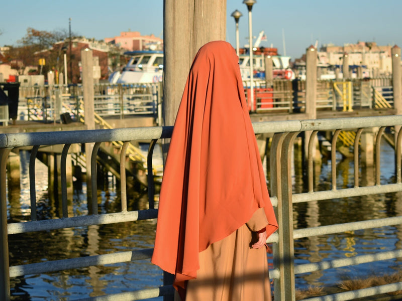 Orange Peach Long Mubarak Diamond Khimar - Nida Extra Long