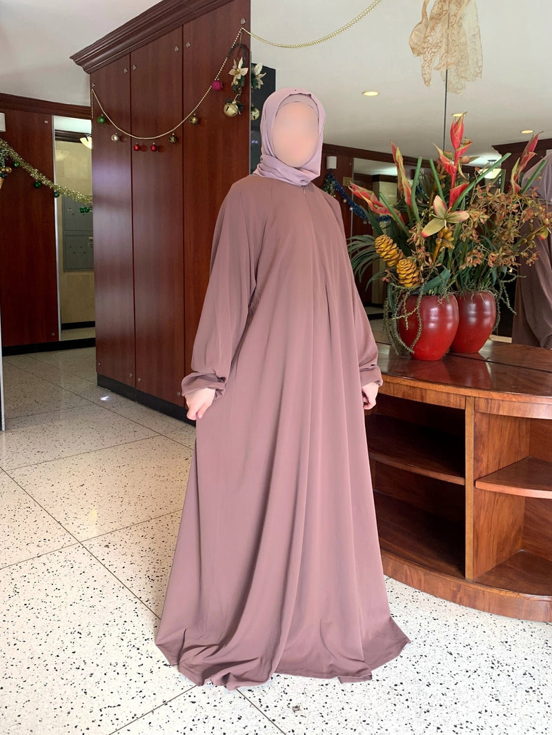 Taupe Rose Salam 2 Abaya - Comfy Style Front Zipper - Nida