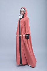 Kalina Blush Peach Hooded Abaya Dress With Pockets - Soft Crepe Cotton