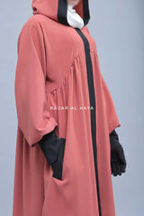 Kalina Blush Peach Hooded Abaya Dress With Pockets - Soft Crepe Cotton