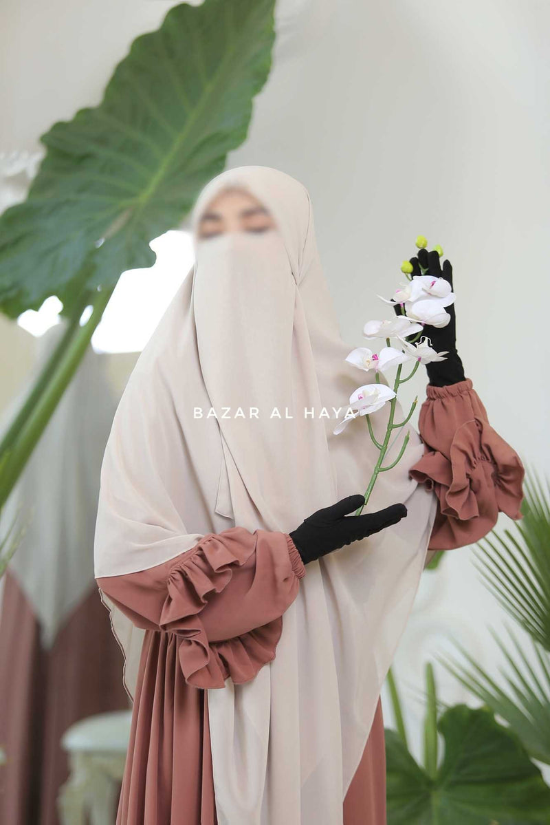 Creme Beige Square Scarf With Half Niqab Set - Super Breathable