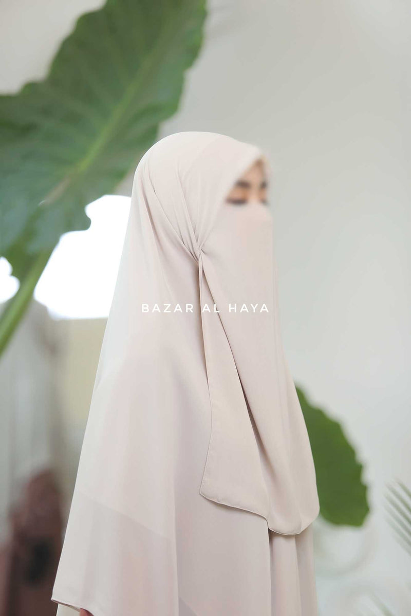 Creme Beige Square Scarf With Half Niqab Set - Super Breathable