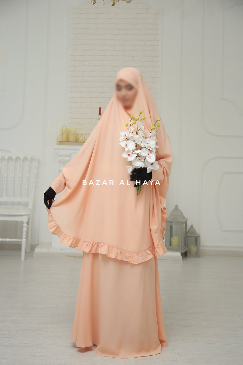 Ibadah Light Peach Two-piece Jilbab with Skirt, Haj, Umrah Garment & Prayer Set